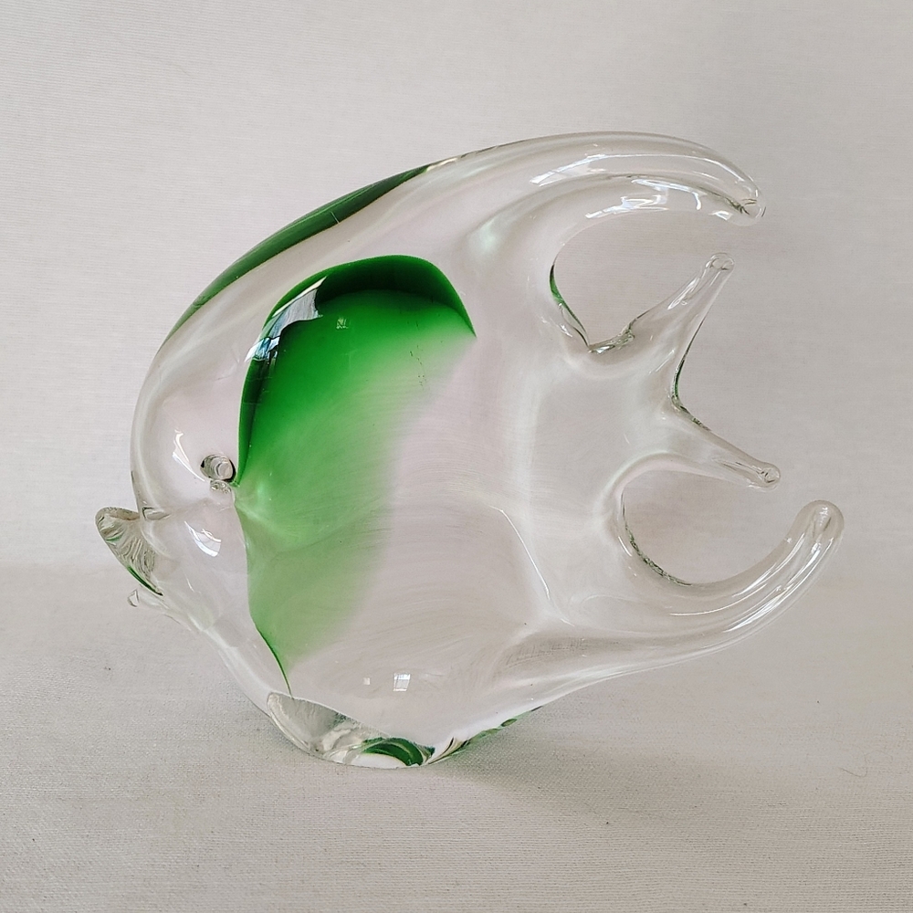 Fish Paperweight Figurine Clear & Green Glass Vintage